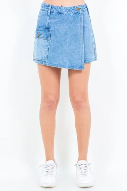 American Bazi Cargo Pocket Denim Skort sold by The Barefoot Brunette Boutique