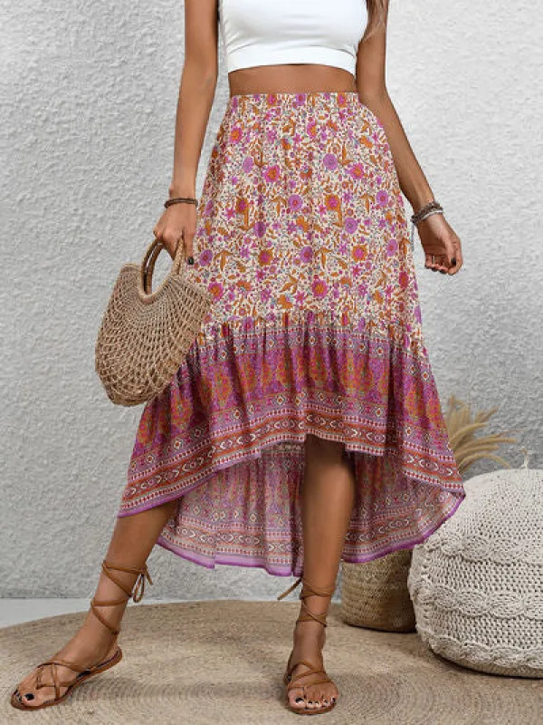 Perfee High-Low Elastic Waist Skirt sold by The Barefoot Brunette Boutique