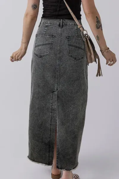 Raw Hem Midi Denim Skirt with Pockets sold by The Barefoot Brunette Boutique product image thumbnail 5