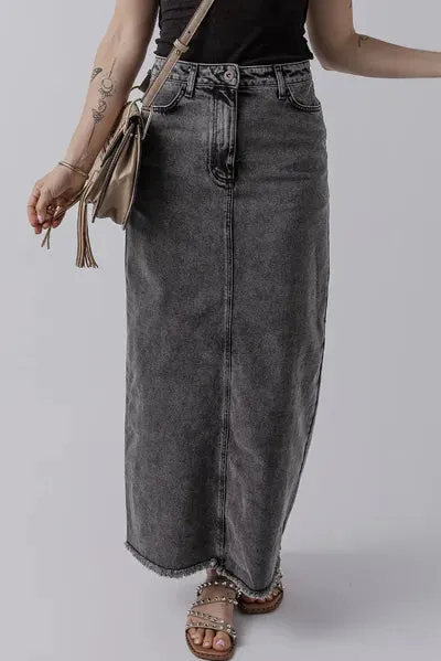 Raw Hem Midi Denim Skirt with Pockets sold by The Barefoot Brunette Boutique product image thumbnail 3