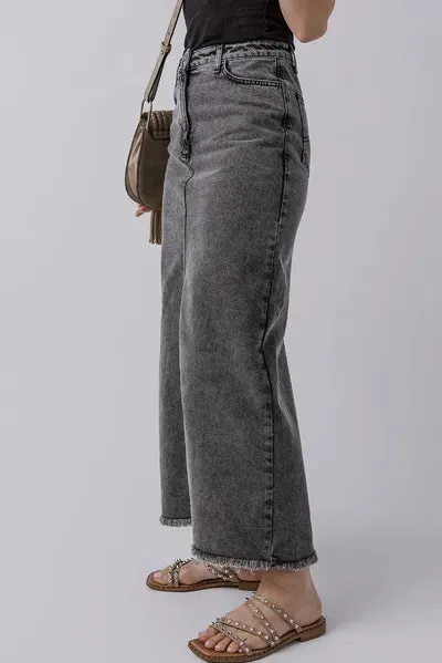 Raw Hem Midi Denim Skirt with Pockets sold by The Barefoot Brunette Boutique product image thumbnail 4