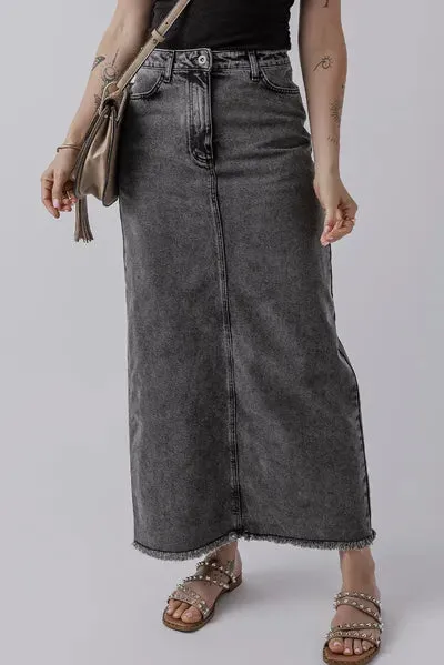 Raw Hem Midi Denim Skirt with Pockets sold by The Barefoot Brunette Boutique product image thumbnail 2