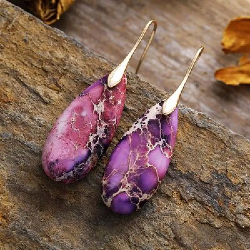 Teardrop Shape Natural Stone Dangle Earrings sold by The Barefoot Brunette Boutique