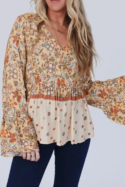 Peplum Printed Surplice Flare Sleeve Blouse sold by The Barefoot Brunette Boutique product image thumbnail 3