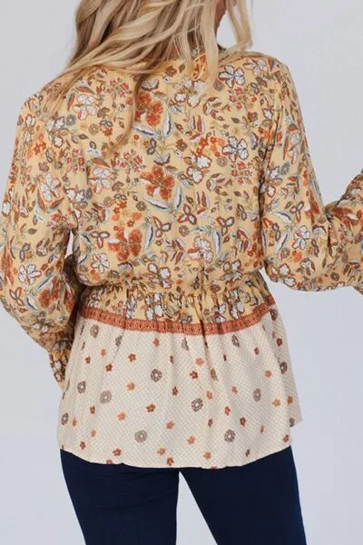 Peplum Printed Surplice Flare Sleeve Blouse sold by The Barefoot Brunette Boutique product image thumbnail 4