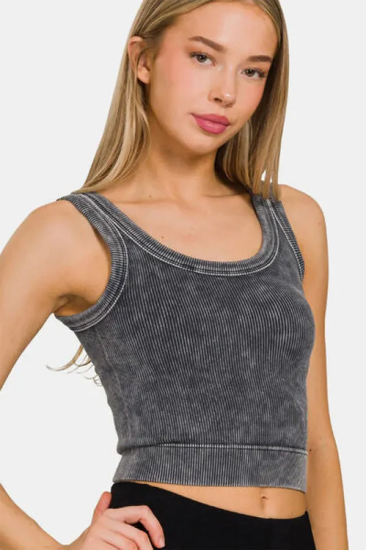 Zenana Washed Scoop Neck Wide Strap Tank sold by The Barefoot Brunette Boutique