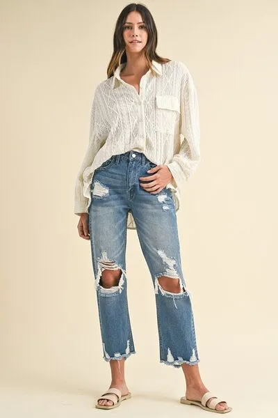 Annie Wear Distressed Raw Hem Cropped Jeans sold by The Barefoot Brunette Boutique product image thumbnail 4