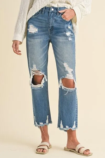 Annie Wear Distressed Raw Hem Cropped Jeans sold by The Barefoot Brunette Boutique