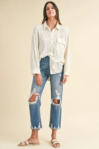 Annie Wear Distressed Raw Hem Cropped Jeans sold by The Barefoot Brunette Boutique product image thumbnail 5