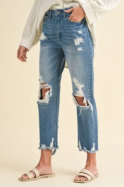 Annie Wear Distressed Raw Hem Cropped Jeans sold by The Barefoot Brunette Boutique product image thumbnail 2