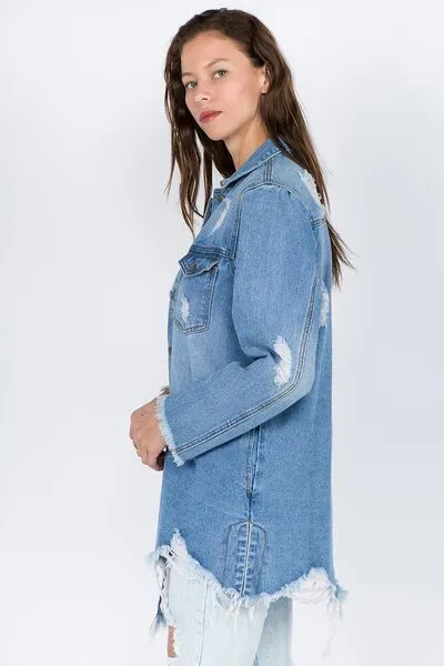 American Bazi Distressed Frayed Hem Denim Jacket sold by The Barefoot Brunette Boutique product image thumbnail 3