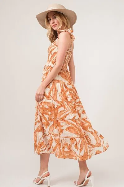 And The Why Tie Shoulder Smocked Midi Tiered Dress sold by The Barefoot Brunette Boutique product image thumbnail 4
