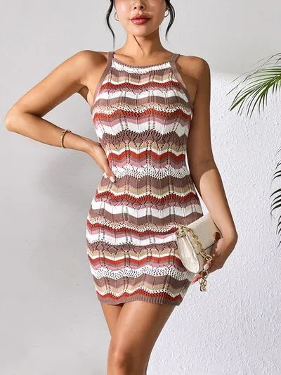 Openwork Striped Spaghetti Strap Knit Dress sold by The Barefoot Brunette Boutique