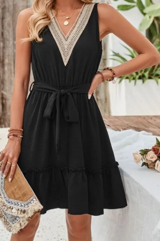 Tied Frill Sleeveless Mini Dress sold by The Barefoot Brunette Boutique