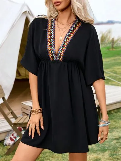 Embroidered Plunge Half Sleeve Mini Dress sold by The Barefoot Brunette Boutique product image thumbnail 5