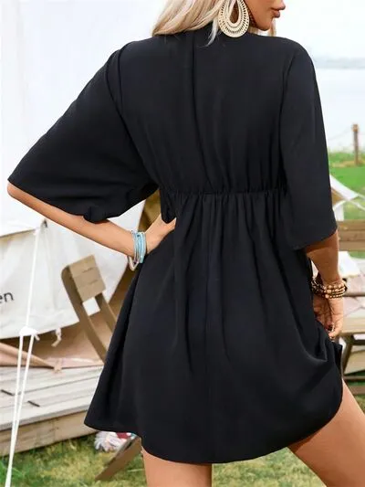 Embroidered Plunge Half Sleeve Mini Dress sold by The Barefoot Brunette Boutique product image thumbnail 2