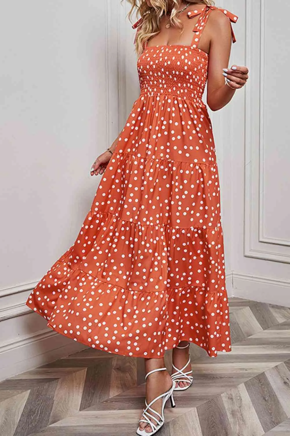 Polka Dot Smocked Tiered Sleeveless Dress sold by The Barefoot Brunette Boutique product image thumbnail 2