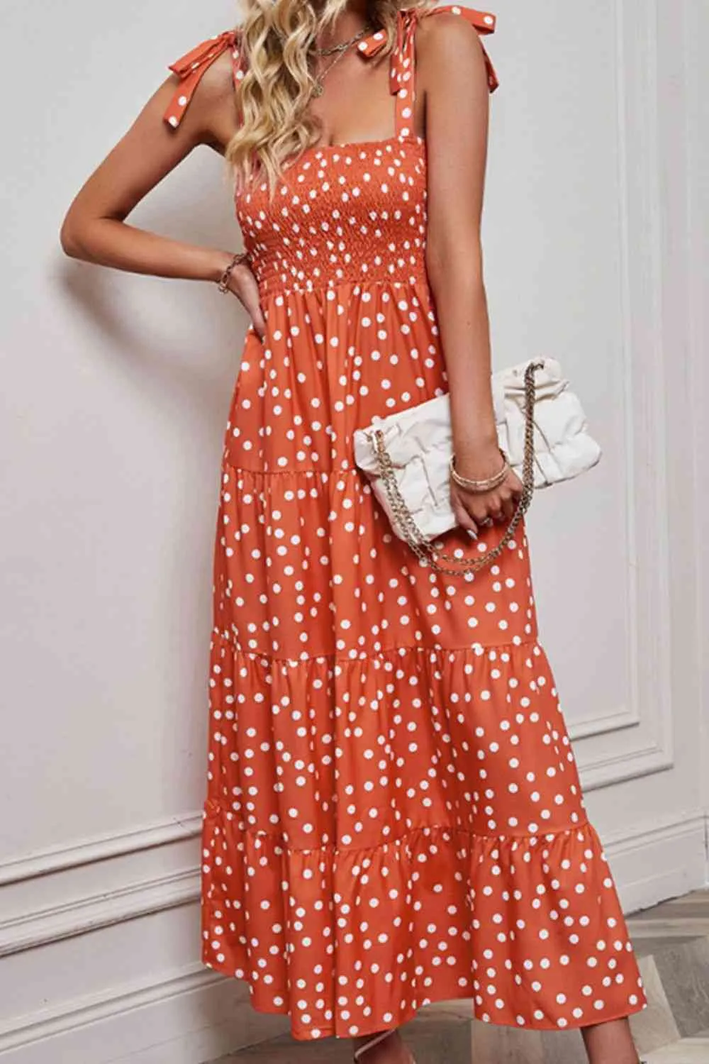 Polka Dot Smocked Tiered Sleeveless Dress sold by The Barefoot Brunette Boutique product image thumbnail 3