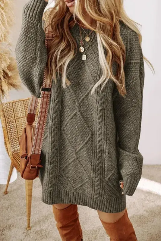 Cable-Knit Round Neck Sweater Dress sold by The Barefoot Brunette Boutique