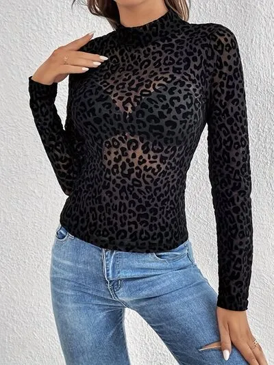 Leopard Mock Neck Long Sleeve Top sold by The Barefoot Brunette Boutique product image thumbnail 4