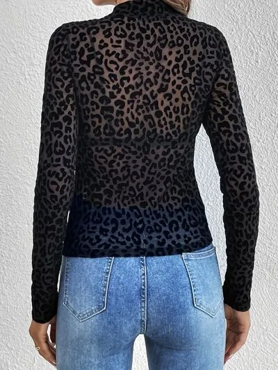 Leopard Mock Neck Long Sleeve Top sold by The Barefoot Brunette Boutique product image thumbnail 2