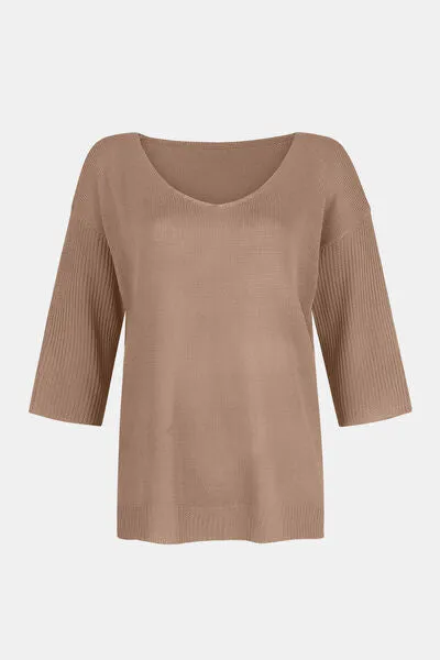 V-Neck Three-Quarter Sleeve Knit Top sold by The Barefoot Brunette Boutique product image thumbnail 5