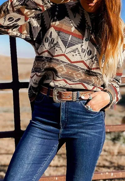 Geometric Half Button Long Sleeve Sweatshirt sold by The Barefoot Brunette Boutique product image thumbnail 2