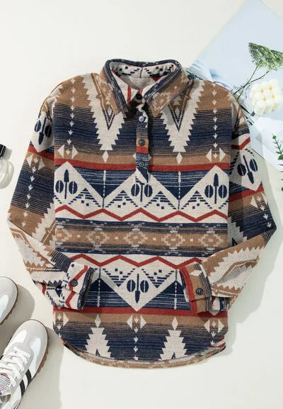 Geometric Half Button Long Sleeve Sweatshirt sold by The Barefoot Brunette Boutique product image thumbnail 4