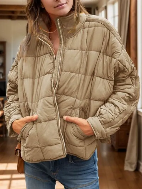 Pocketed Plaid Quilted Zip Up Winter Coat sold by The Barefoot Brunette Boutique