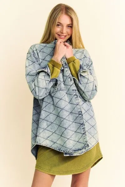 Davi & Dani Curved Hem Diamond Quilted Button Up Denim Shacket sold by The Barefoot Brunette Boutique product image thumbnail 4