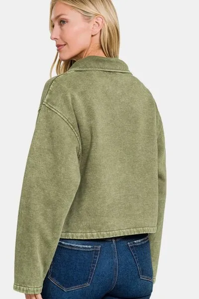 Zenana Acid Wash Fleece Half Snap Sweatshirt with Pocket sold by The Barefoot Brunette Boutique product image thumbnail 2