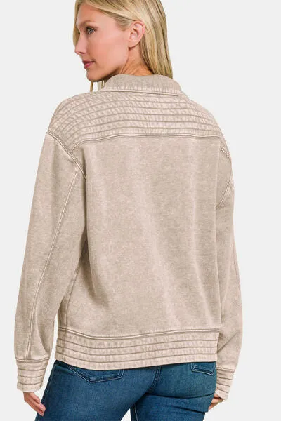 Zenana Acid Washed Half Snap Fleece Sweatshirt sold by The Barefoot Brunette Boutique product image thumbnail 2