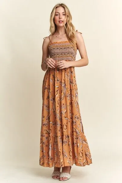 ADORA Smocked Printed Square Neck Tie Shoulder Cami Dress sold by The Barefoot Brunette Boutique product image thumbnail 5