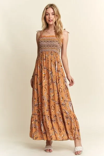 ADORA Smocked Printed Square Neck Tie Shoulder Cami Dress sold by The Barefoot Brunette Boutique product image thumbnail 4