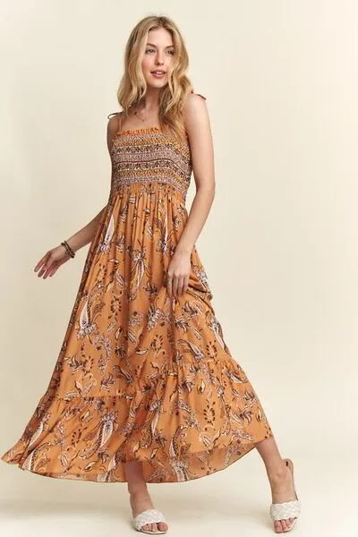 ADORA Smocked Printed Square Neck Tie Shoulder Cami Dress sold by The Barefoot Brunette Boutique product image thumbnail 3