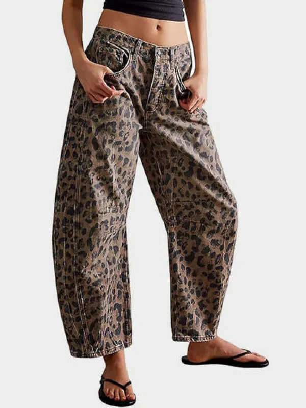 Leopard Wide Leg Jeans sold by The Barefoot Brunette Boutique