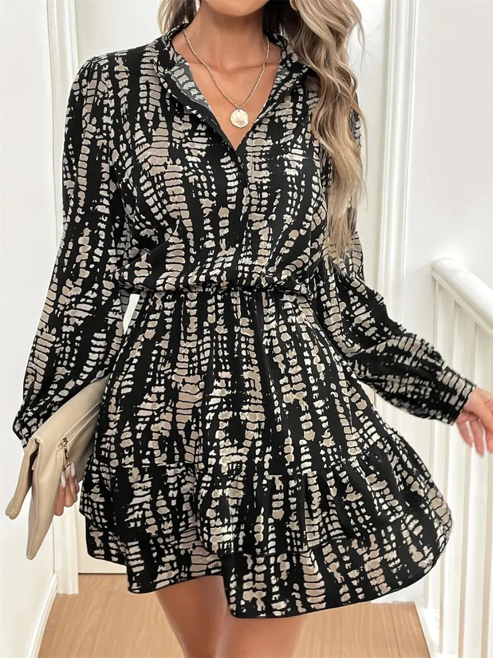 Printed Long Sleeve Mini Dress sold by The Barefoot Brunette Boutique