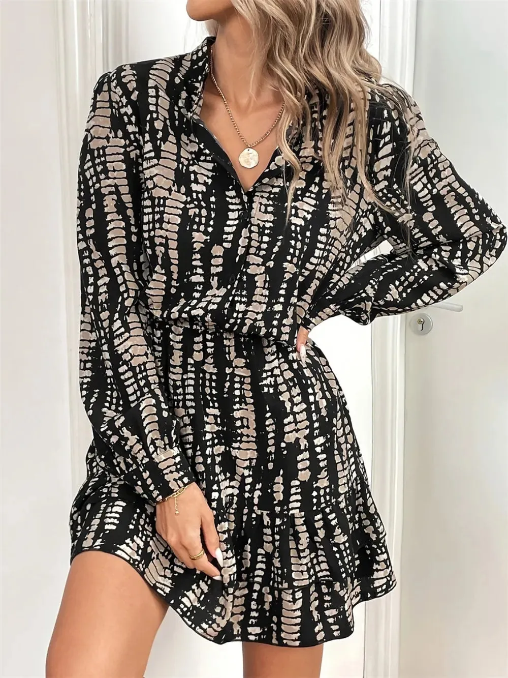 Printed Long Sleeve Mini Dress sold by The Barefoot Brunette Boutique product image thumbnail 3