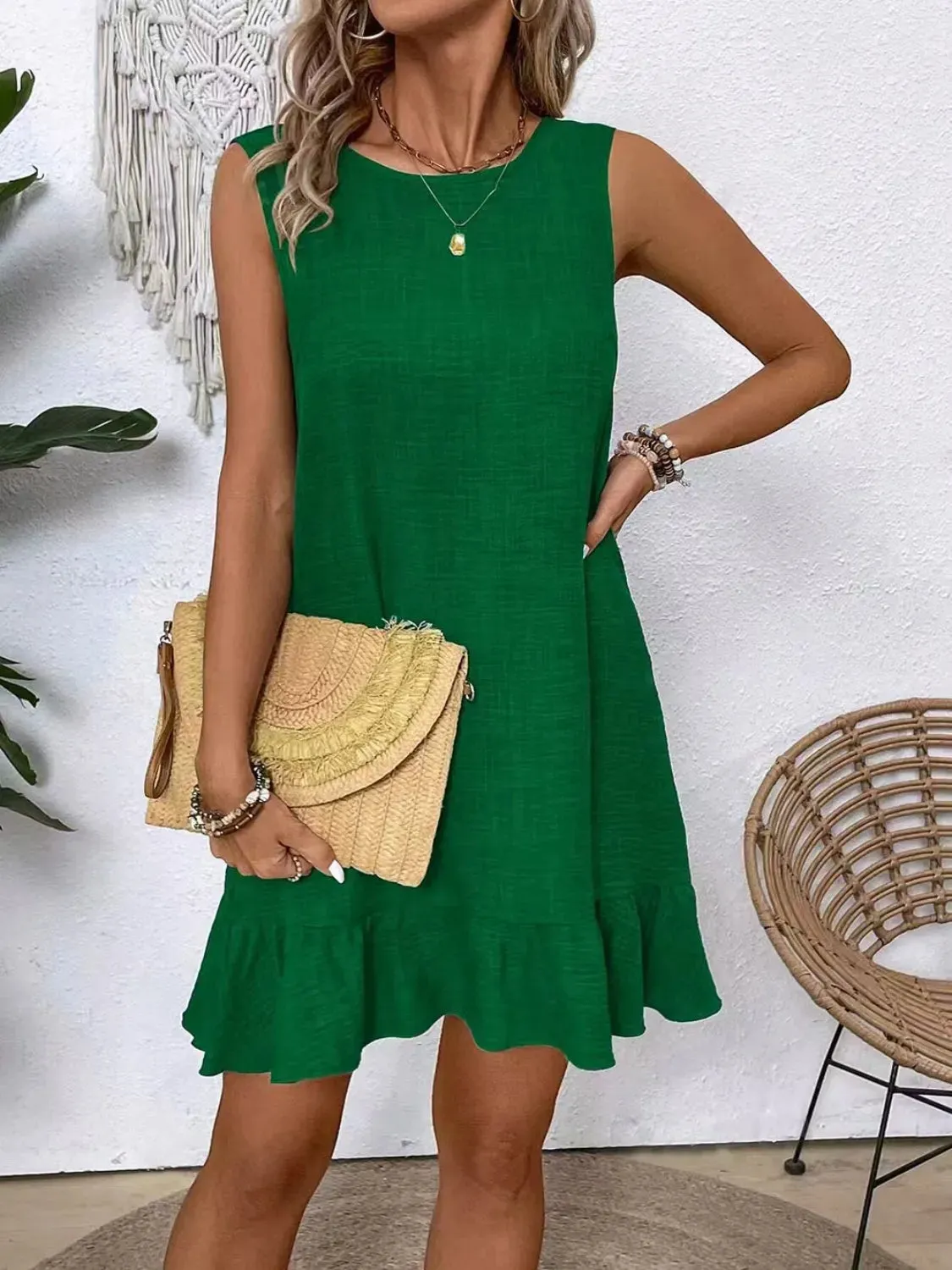 Ruffled Hem Round Neck Sleeveless Dress sold by The Barefoot Brunette Boutique product image thumbnail 3