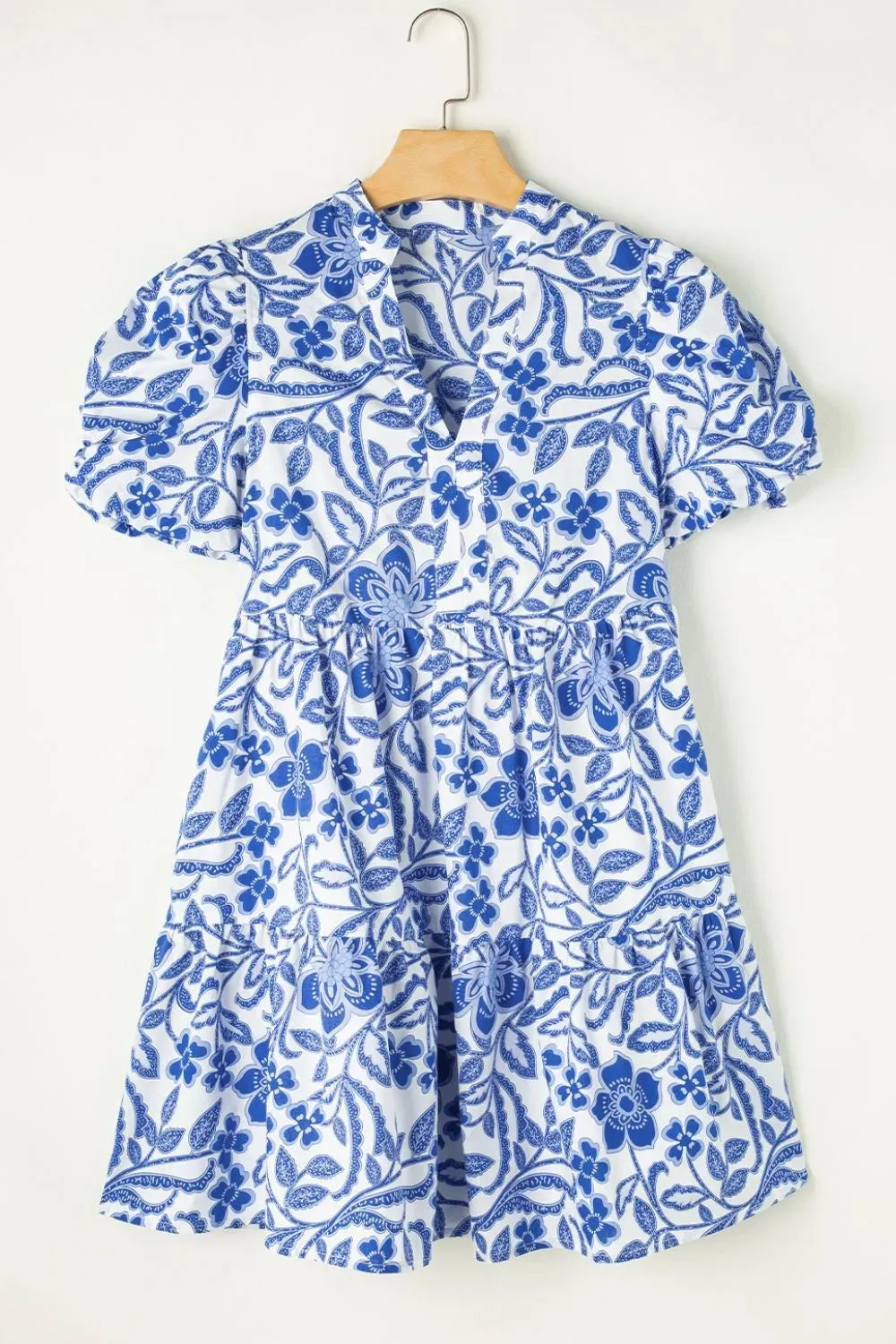 Printed Notched Puff Sleeve Dress sold by The Barefoot Brunette Boutique product image thumbnail 4