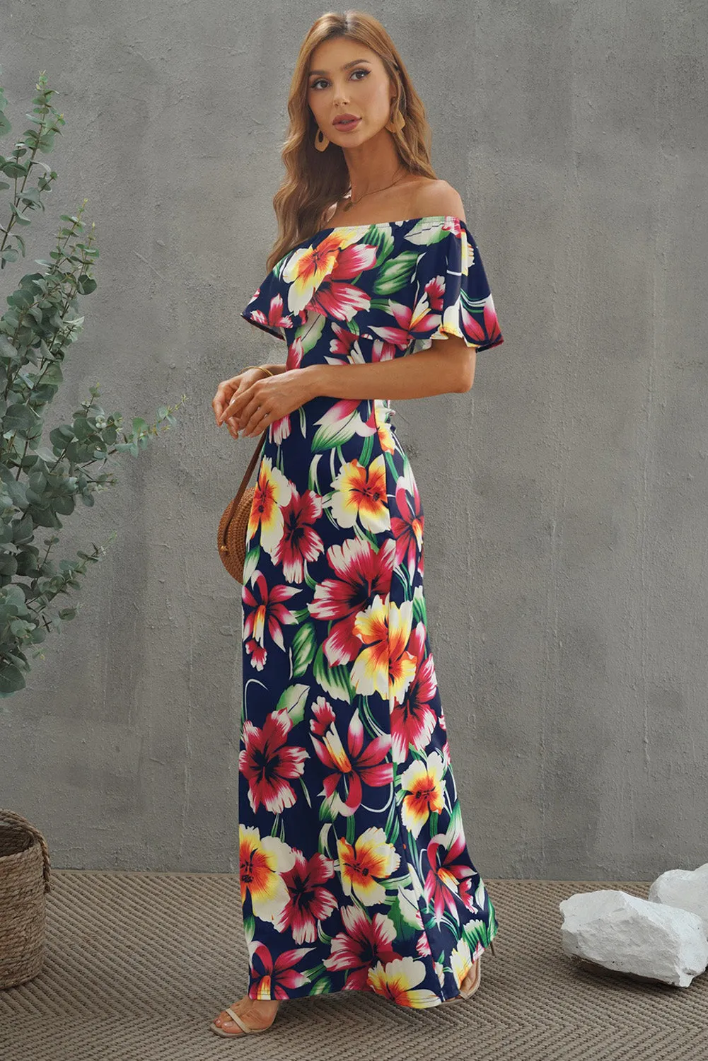 Floral Layered Off-Shoulder Maxi Dress sold by The Barefoot Brunette Boutique product image thumbnail 3