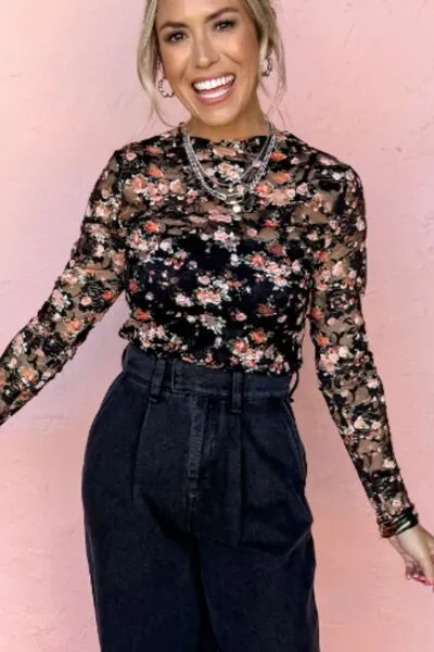 Floral Round Neck Long Sleeve Blouse sold by The Barefoot Brunette Boutique product image thumbnail 4