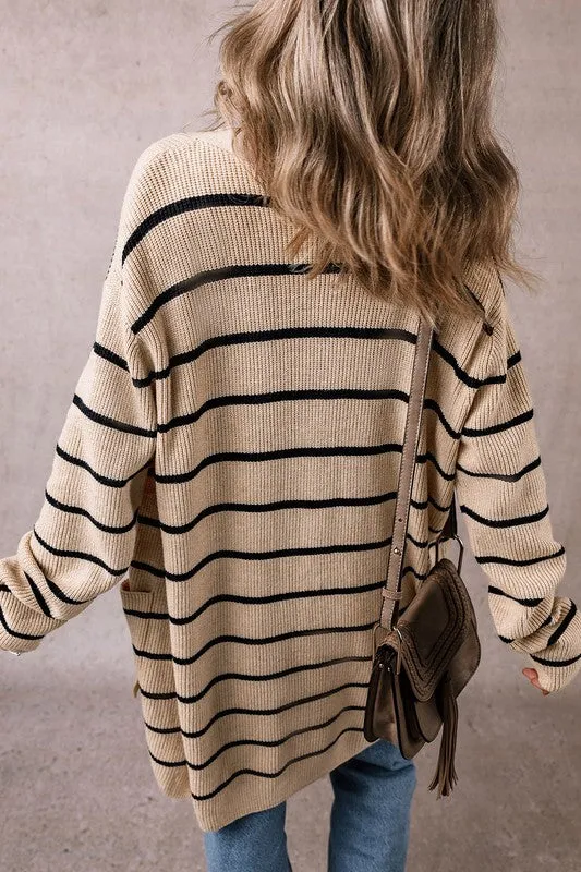 Stripe Side Pockets Open Front Cardigan sold by The Barefoot Brunette Boutique product image thumbnail 4
