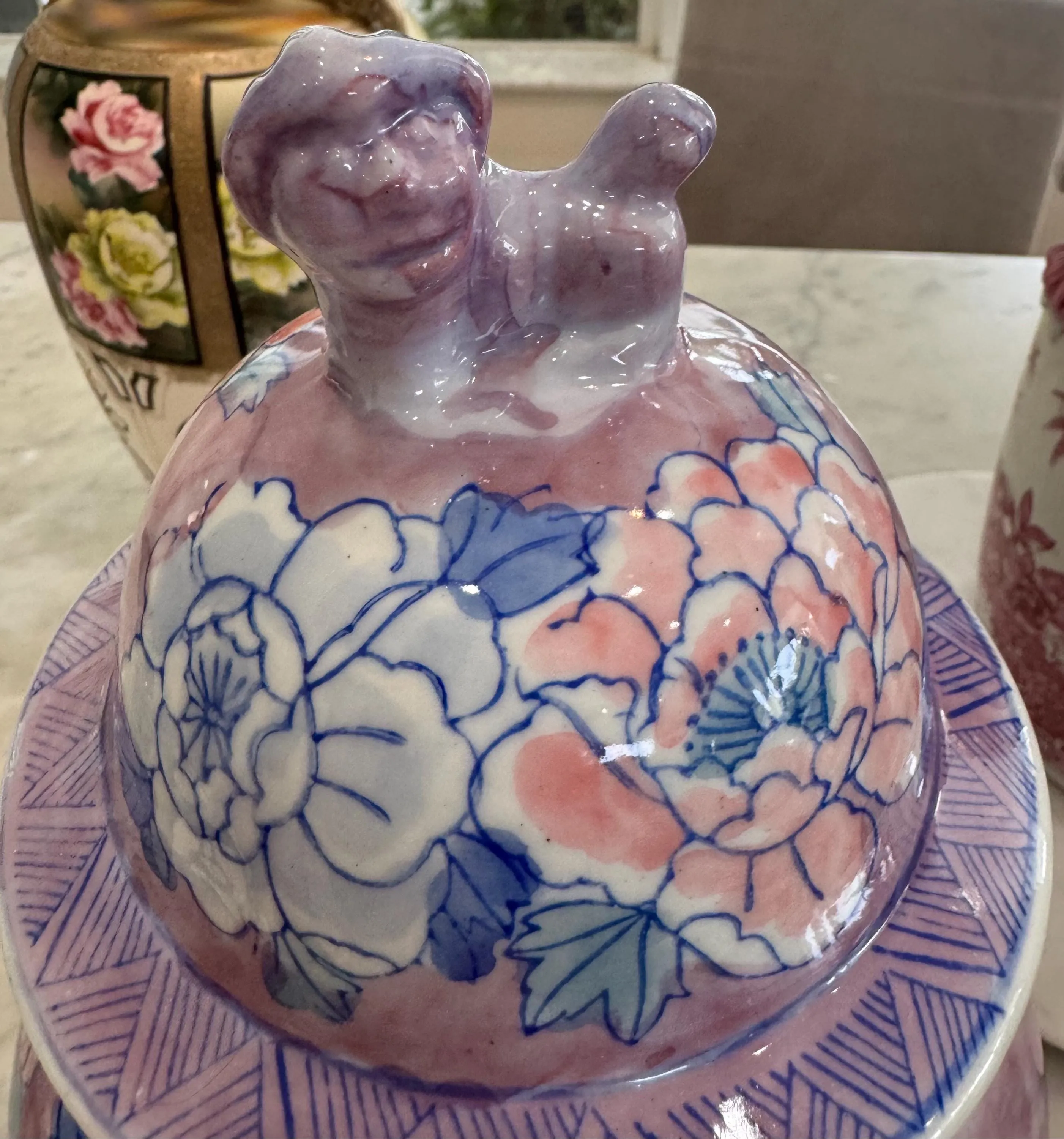 Temple Jar lavender blue with foo dog lid sold by ThePopStyle