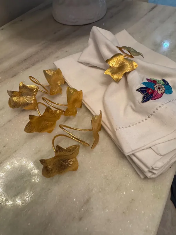 Gold Leaf Napkin Rings MCM set of 4 beautiful sold by ThePopStyle