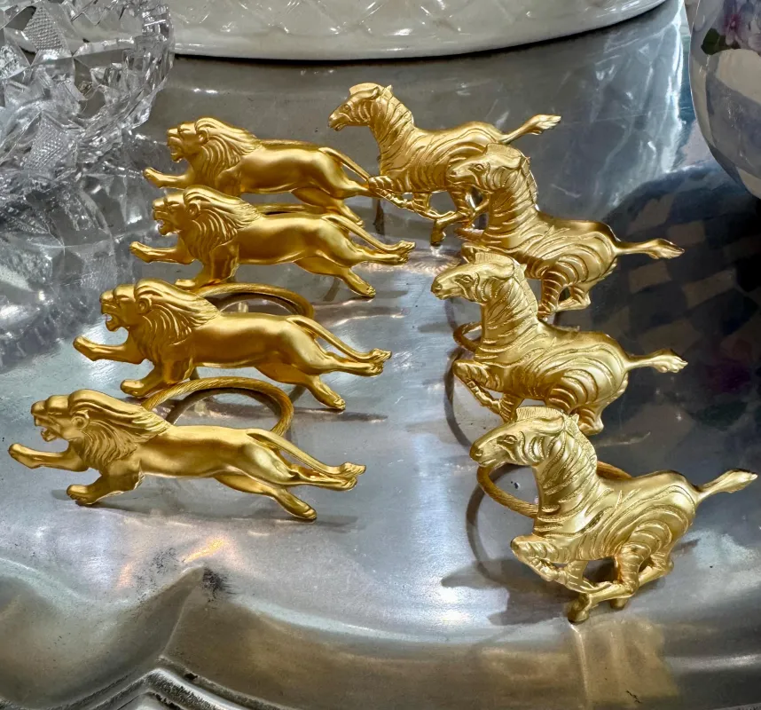 Napkin Rings Horchow Animal Gold Zebras and Elephants set of 8 sold by ThePopStyle