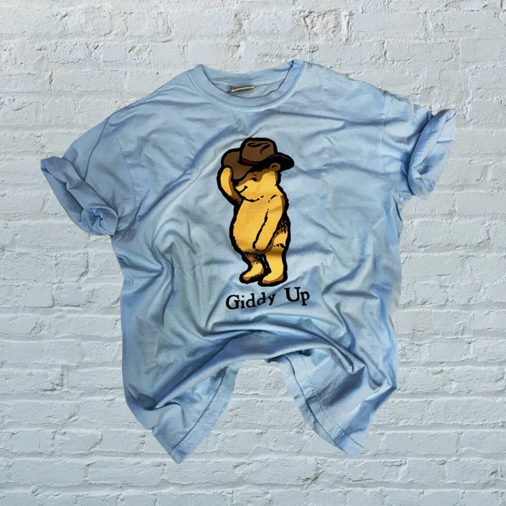 Giddy Up Shirt Comfort Colors Bear Tee Country Western Shirt Light Blue Shirt sold by ThePopStyle