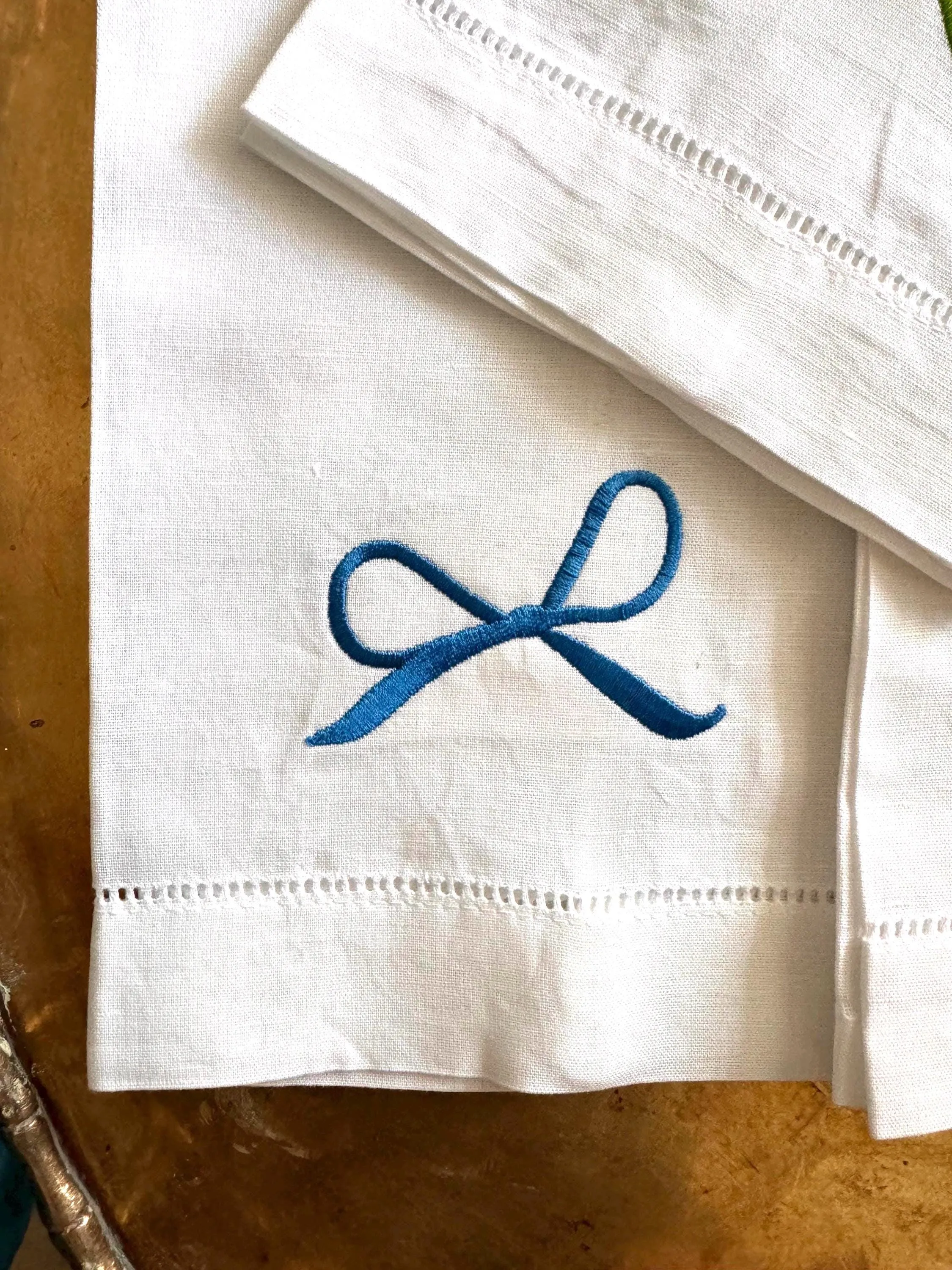 Bow Embroidered linen Hand Towels Pink Bow Towel Blue Bow Towel sold by ThePopStyle product image thumbnail 2