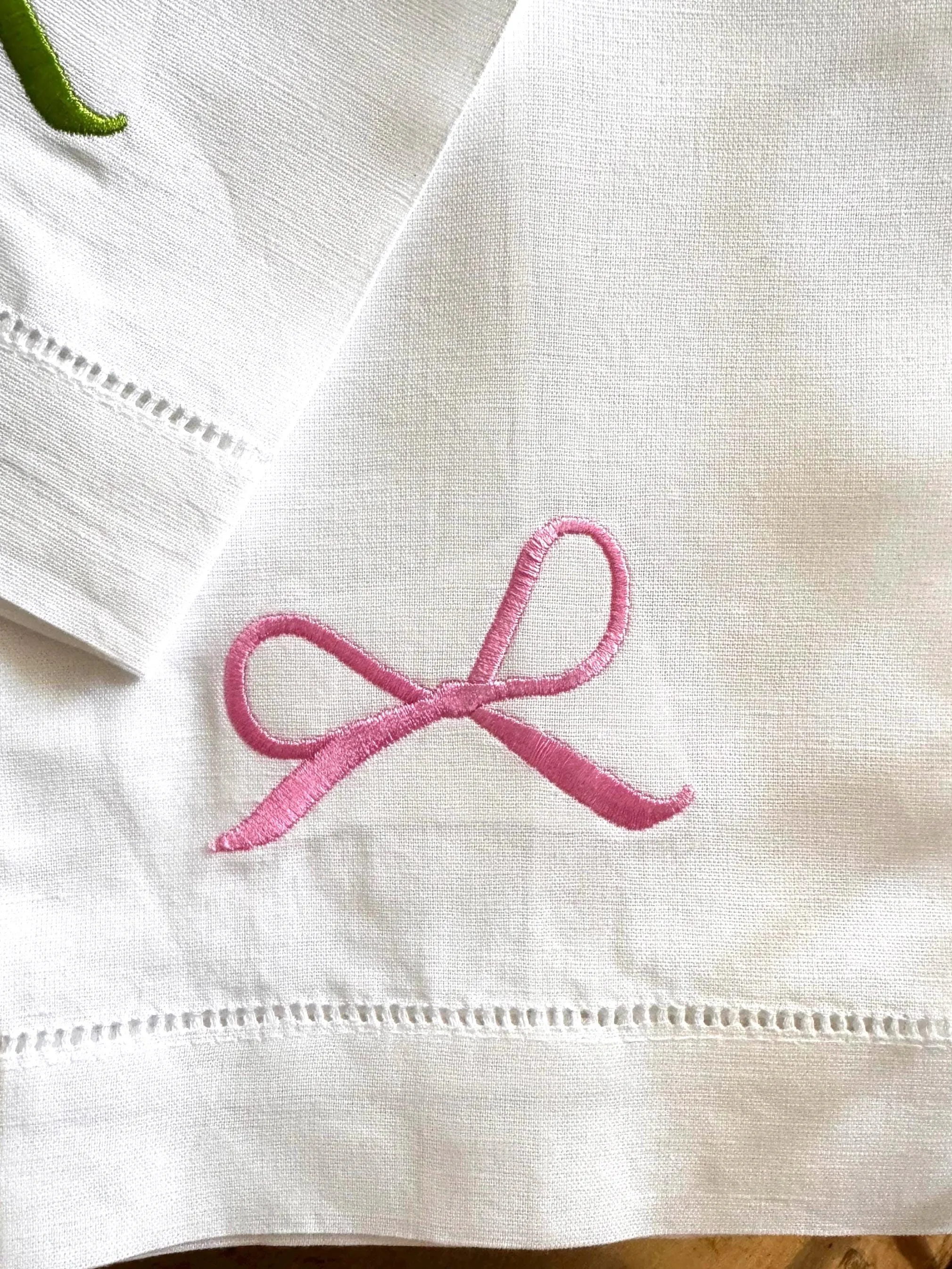 Bow Embroidered linen Hand Towels Pink Bow Towel Blue Bow Towel sold by ThePopStyle product image thumbnail 3