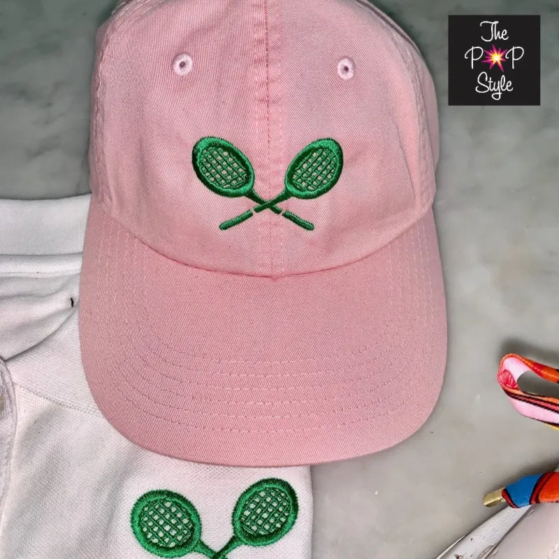 Pink Tennis Hat, Embroidered Tennis hat with adjustable back, Pink Tennis Dad Hat sold by ThePopStyle